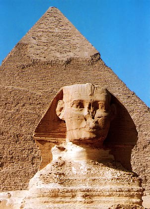 Sphinx and pyramid located at Giza, Egypt
